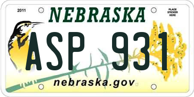 NE license plate ASP931