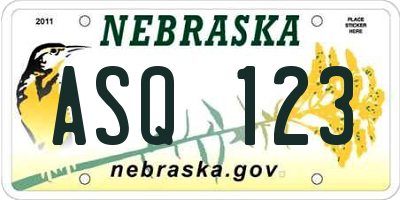 NE license plate ASQ123
