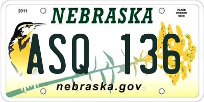 NE license plate ASQ136