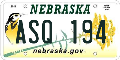 NE license plate ASQ194