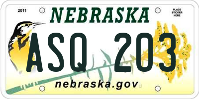 NE license plate ASQ203