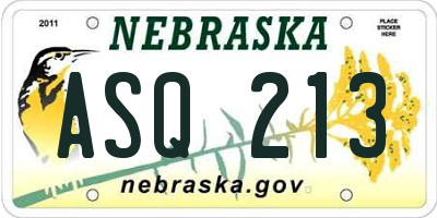 NE license plate ASQ213