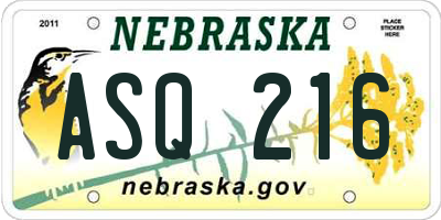 NE license plate ASQ216
