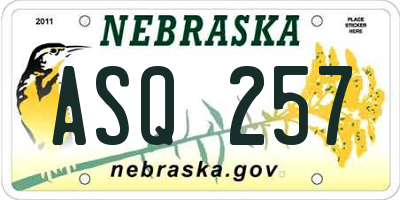 NE license plate ASQ257