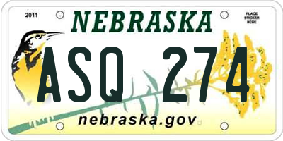 NE license plate ASQ274