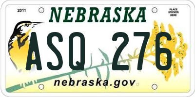 NE license plate ASQ276