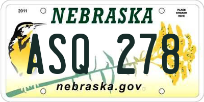 NE license plate ASQ278