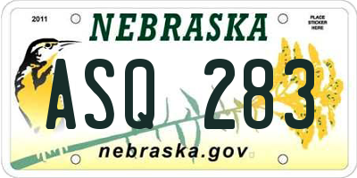 NE license plate ASQ283