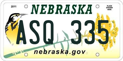 NE license plate ASQ335