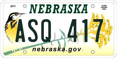 NE license plate ASQ417