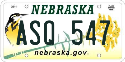 NE license plate ASQ547