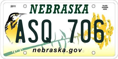 NE license plate ASQ706