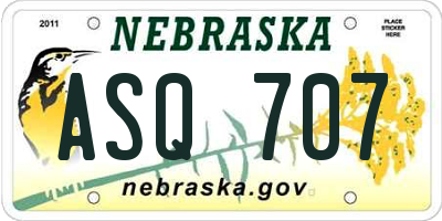 NE license plate ASQ707