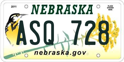 NE license plate ASQ728