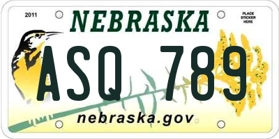 NE license plate ASQ789
