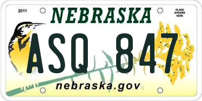 NE license plate ASQ847