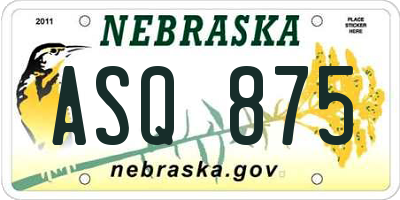 NE license plate ASQ875