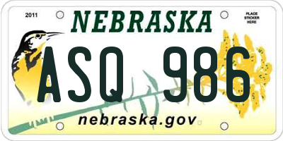 NE license plate ASQ986