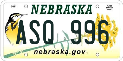 NE license plate ASQ996