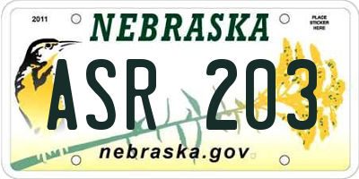 NE license plate ASR203