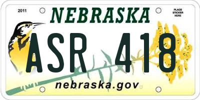 NE license plate ASR418