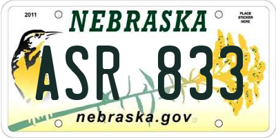 NE license plate ASR833