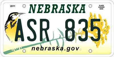NE license plate ASR835