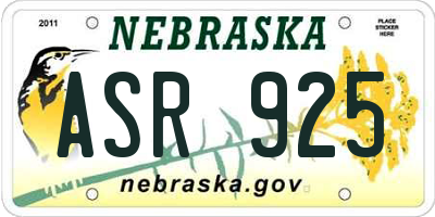 NE license plate ASR925
