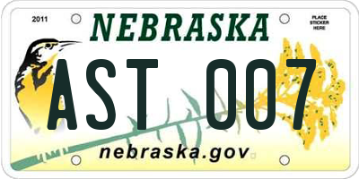 NE license plate AST007