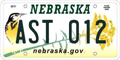 NE license plate AST012