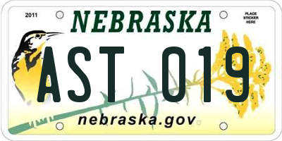 NE license plate AST019
