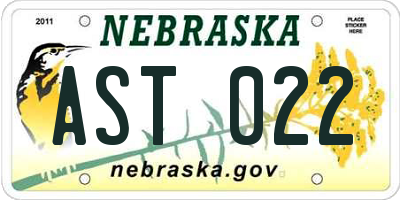 NE license plate AST022