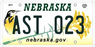 NE license plate AST023