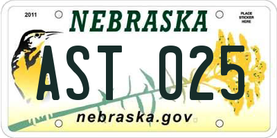 NE license plate AST025