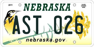 NE license plate AST026