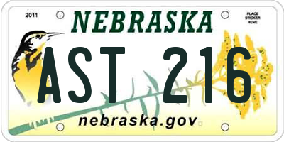 NE license plate AST216
