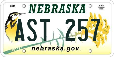 NE license plate AST257