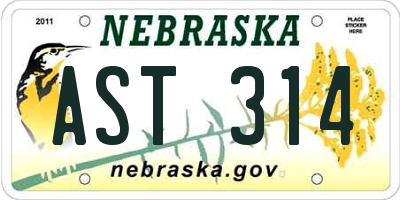 NE license plate AST314