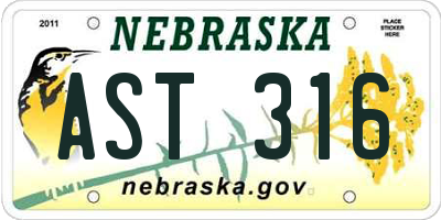 NE license plate AST316