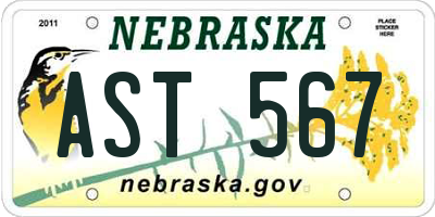 NE license plate AST567