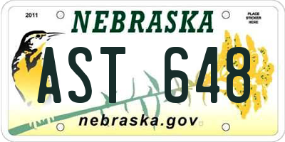 NE license plate AST648