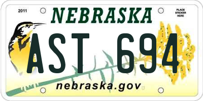 NE license plate AST694