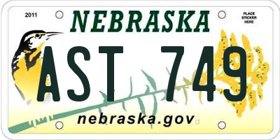 NE license plate AST749