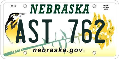 NE license plate AST762