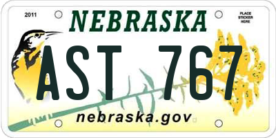 NE license plate AST767