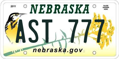 NE license plate AST777