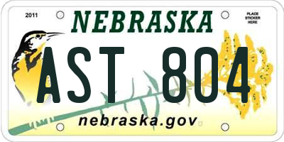 NE license plate AST804