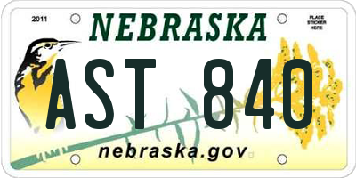 NE license plate AST840