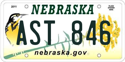 NE license plate AST846