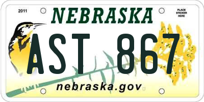 NE license plate AST867